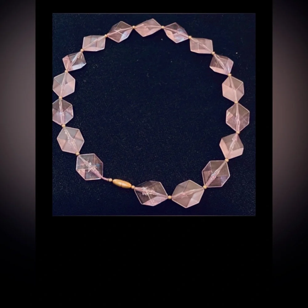 Vintage 16” Necklace soft Purple Acrylic Stones -  gold plated base metal 1970’s